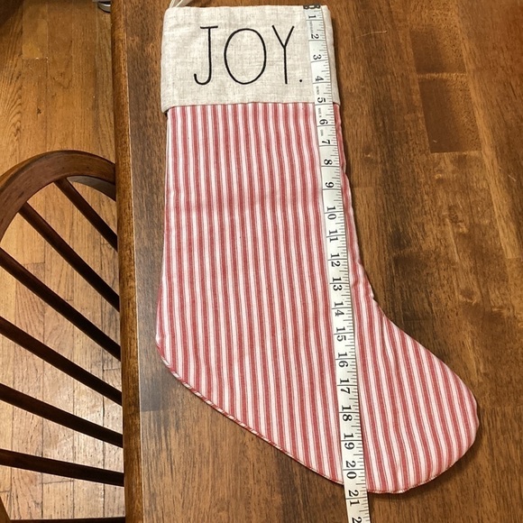 RAE DUNN "PEACE LOVE JOY" RED TICKING STRIPE CHRISTMAS STOCKINGS SET OF 3 - Picture 12 of 12